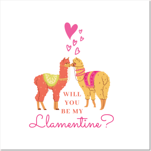 Cute Will You Be My Llamentine Romantic Animal Pun Saying for Valentines Posters and Art